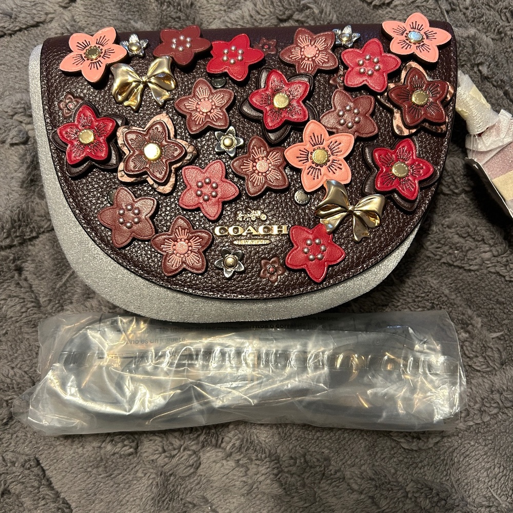 2000 Coach Ellen Crossbody Daisy Applique Tea Rose In Oxblood
